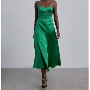 Silk Maison Mulberry Silk Spaghetti Strap Dress With Tie sz M